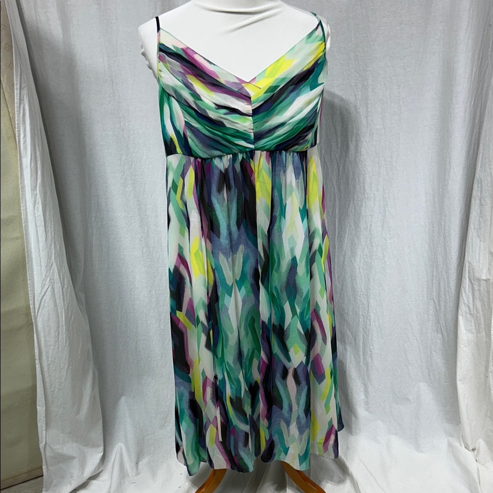 Anne Klein Multicolor Strappy Midi Dress in Teal, Green & Purple